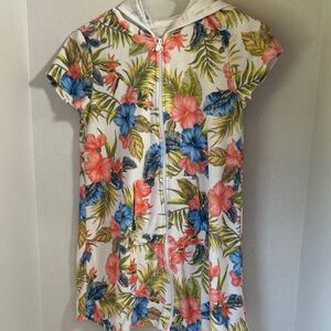 Wonder nation tropical floral print hooded Terry swim suit cover size large